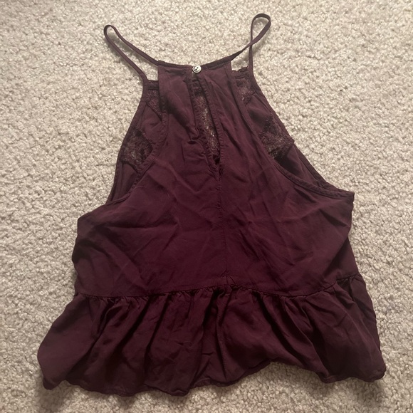 LA Hearts Maroon Crochet Lace and Ruffled Peplum Top - Picture 5 of 5